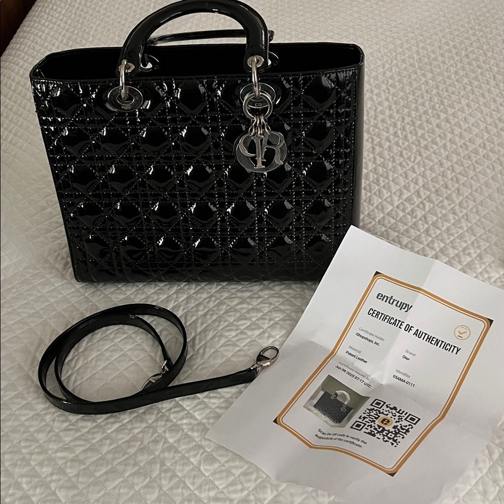With COA: Excellent Christian Dior Lady Dior Black Large Tote